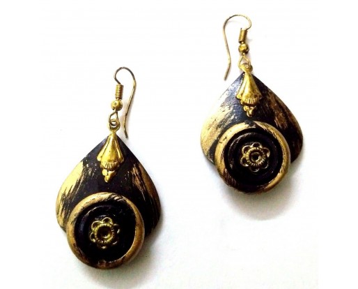 Handmade Painted Wooden Wood Earrings Jhumki Ethnic Chic Boho Drop Long EA307